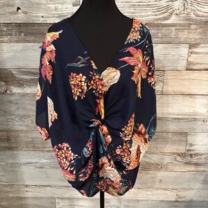 Umgee Navy Floral Blouse